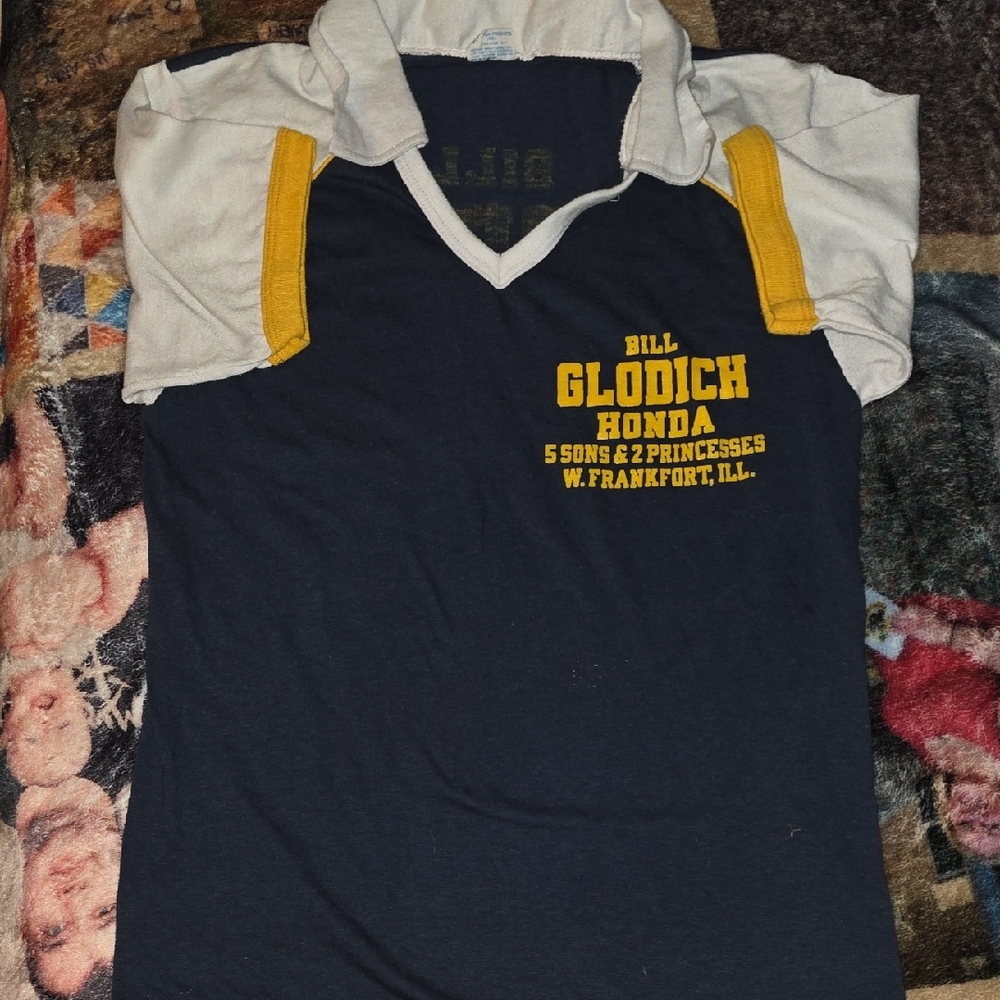 Champion Navy and White Kids Tee with Yellow Accents